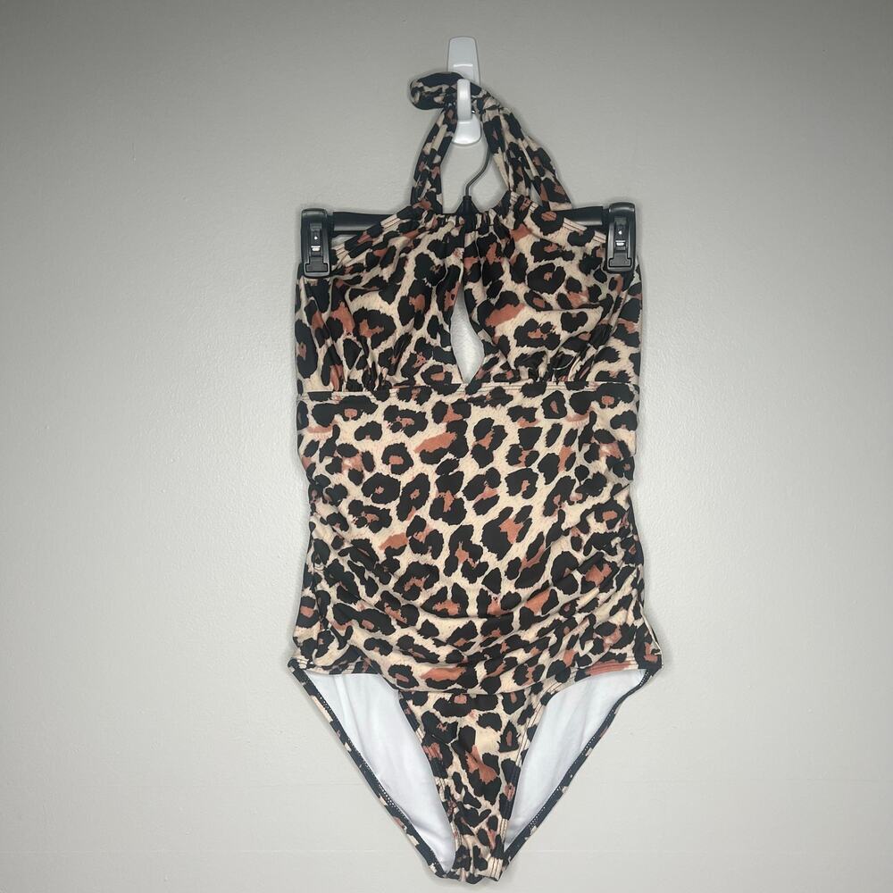 EOMENIE Womens One Piece Swimsuit Animal Print Keyhole Halter Tummy Control Sz M
